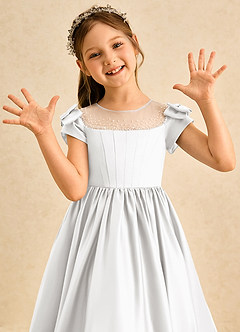 Azazie Toffee Abiti da Ragazza di Fiori Abito Principessa in Raso Opaco Fiocco Bianco image6