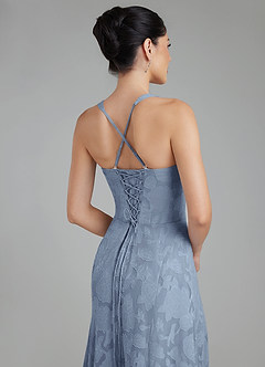 Azazie Bea Robes à essayer chez vous Robe Trapèze en Blumen-Burnout Corset Bleu Poussiéreux image2