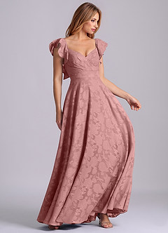 Azazie Leilani Robes de demoiselle d'honneur Robe Trapèze en Blumen-Burnout Encolure en Forme de Cœur Rose Poussiéreuse image6