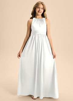 Azazie Jaylah Junior A-Linie Plissee Stretch-Satin Kleid Weiß image6