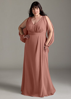 Azazie Matilda Bridesmaid Dresses Cedar Rose A-Line Long Sleeve Chiffon Dress image9