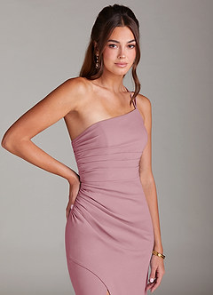 Azazie Eren Bridesmaid Dresses Vintage Mauve Sheath One Shoulder Stretch Crepe Dress image6