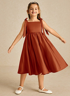 Azazie Chelsie Flower Girl Dresses Paprika A-Line Bow Matte Satin Dress image1