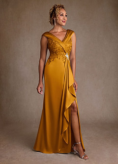 Azazie Santa Monica Mother of the Bride Dresses Butterscotch A-Line Lace Dress image1
