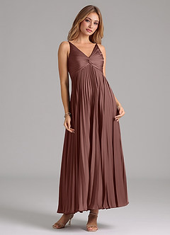 Azazie Raychelle Bridesmaid Dresses Espresso A-Line Pleated Stretch Satin Dress image5