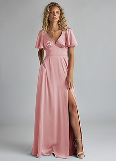 Azazie Kimber Brudtärnklänningar Klä av A-Linje i Stretch Satin Rynkad Puderrosa image7