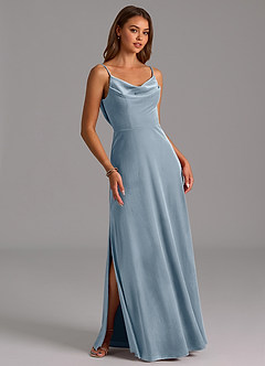 Azazie Olaine Final Sale Dusty Blue A-Line Pleated Velvet Dress image5