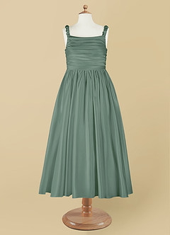 Azazie Cutie Pie Flower Girl Dresses A-Line Pleated Matte Satin Dress image7