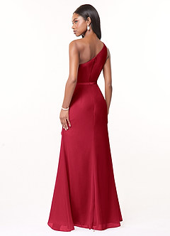 Azazie Liza Bridesmaid Dresses Scarlet Mermaid One Shoulder Chiffon Dress image4
