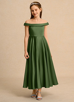 Azazie Teeny Girls Formal Sukienki dla dziewczynek sypiących kwiaty Linia A Pofałdowany Matowy satynowy Długość kostki Sukienka image6