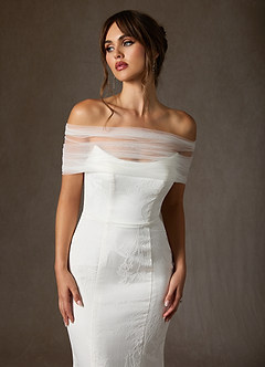 Ruched Tulle Off-Shoulder Wrap Topper