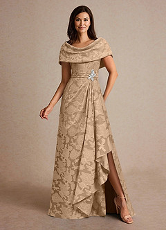 Azazie Branford Abiti per la Madre della Sposa Abito A-Line in Burnout Floreale Plissettato Champagne image4