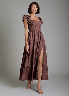 Azazie Anaya Brautjungfernkleider A-Linie Gestreift Blumen-Burnout Kleid Espresso image4