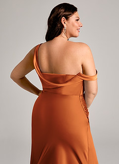 Azazie Madelyn Bridesmaid Dresses Cinnamon Mermaid One Shoulder Stretch Satin Convertible Dress image14