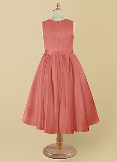 Azazie Coco Blumenmädchenkleider A-Linie Schleifen Matte Satin Kleid Lachsrosa image9