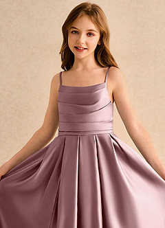 Azazie Reia Girls Formal Final Sale Dusty Rose A-Line Pleated Matte Satin Dress image6