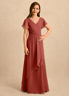 Azazie Lia Girls Formal Final Sale Terracotta A-Line Pleated Chiffon Dress image3