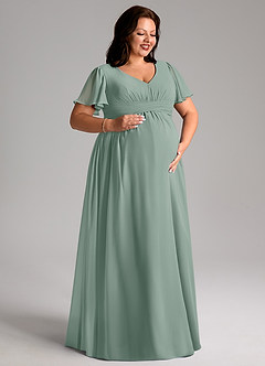 Azazie Verna Brautjungfernkleider für Schwangere A-Linie V-Hals Gerüscht Chiffon Bodenlänge Kleid image13