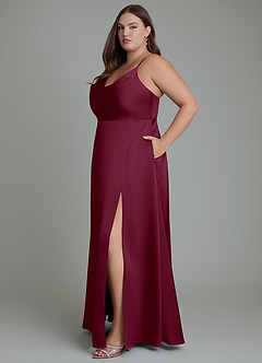 Azazie Sarella Brautjungfernkleider A-Linie Plissee Stretch-Satin Kleid Maulbeerrot image12