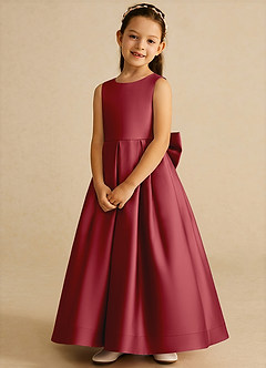 Azazie Cailee Flower Girl Dresses Pomegranate Ball-Gown Pleated Matte Satin Dress image4