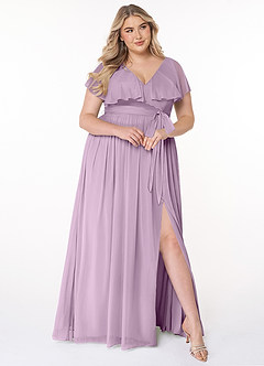 Azazie Jael Bridesmaid Dresses Wisteria A-Line V-Neck Mesh Dress image9