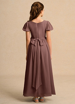 Azazie Lilia Girls Formal Flower Girl Dresses Espresso A-Line with Sleeves Chiffon Dress image2