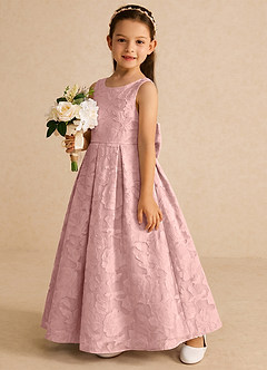 Azazie Pipssy Robe Demoiselle D'honneur Fillette Robe Trapèze en Blumen-Burnout Plissé Rose Poudré image2