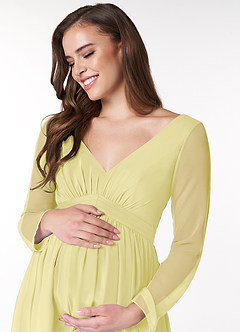 Azazie Teton Maternity Bridesmaid Dresses A-Line Long Sleeve Chiffon Floor-Length Dress image5