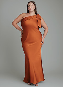 Azazie Yuanna Bridesmaid Dresses Cinnamon Mermaid One Shoulder Stretch Satin Dress image8