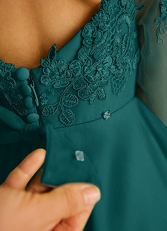 Azazie Precious Flower Girl Dresses Peacock A-Line Lace Tulle Dress image6