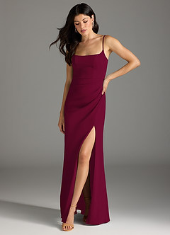 Azazie Rhoda Bridesmaid Dresses Burgundy Sheath Pleated Stretch Crepe Dress image3