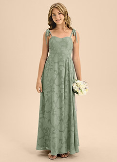 Azazie Rosey Junior Agave A-Line Sweetheart Neckline Floral Burnout Dress image5