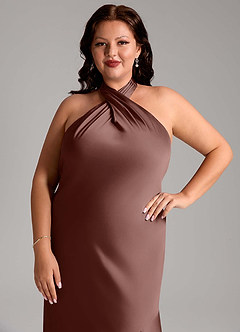 Azazie Lorena Vestidos de damas de honor Vestido de Expresado de Satén Elástico de Corte Sirena con Plisado image12