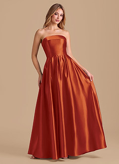 Azazie Lucienne Bridesmaid Dresses Paprika A-Line Pleated Metallic Satin Dress image3