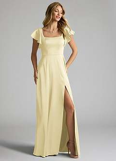 Azazie Bondi Bridesmaid Dresses Lemon Sorbet A-Line Bow Stretch Satin Dress image2