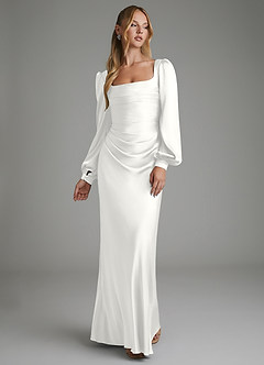 Azazie Brianna Brautjungfernkleider Meerjungfrau-Linie Korsett Stretch-Satin Kleid Weiß image1