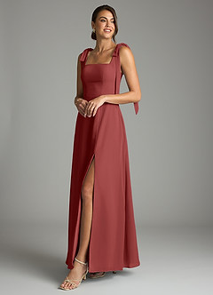 Azazie Debra Bridesmaid Dresses Terracotta A-Line with Pockets Chiffon Convertible Dress image8