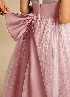 Azazie Addison Robe Demoiselle D'honneur Fillette Robe Princesse en Tulle Sequins Rose Poussiéreuse image6
