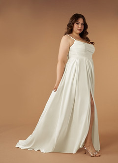 Azazie Caymus Wedding Dresses Cream A-Line Scoop Pleated Crepe Back Satin Dress image10