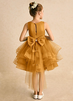 Azazie Tinie Blumenmädchenkleider Ballkleid Schleifen Tüll Kleid Butterscotch image1
