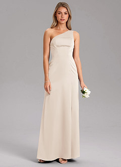Azazie Phaedra Bridesmaid Dresses White Alabaster A-Line One Shoulder Stretch Satin Dress image8