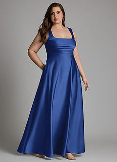 Azazie Azaria Vestidos de madrinha de casamento Vestido Royal Blue de Cetim elástico de Linha A com Corpete image11
