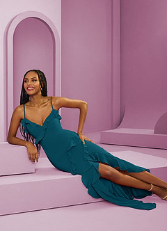 Barbie ♥ Azazie Bridesmaid Dresses Ink Blue Sheath Chiffon Dress image8