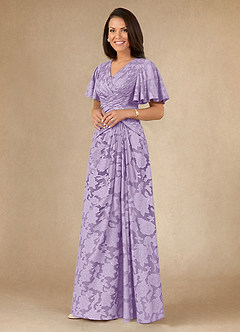 Azazie Emmeline Mother of the Bride Dresses Lilac A-Line Pleated Floral Burnout Dress image3