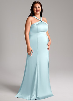 Azazie Rue Bridesmaid Dresses Cloud Blue Mermaid Pleated Stretch Satin Dress image12