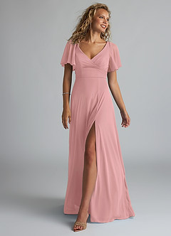 Azazie Induh Bridesmaid Dresses Dusty Rose A-Line Flutter V-neck Mesh Dress image1