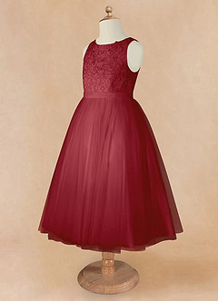 Azazie Calla Flower Girl Dresses Pomegranate Ball-Gown Lace Tulle Dress image9