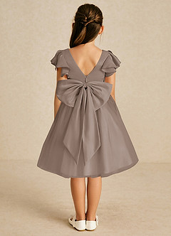 Azazie Kaeya Flower Girl Dresses Taupe A-Line Bow Tulle Dress image1