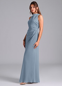 Azazie Evadne Bridesmaid Dresses Dusty Blue A-Line Pleated Chiffon Dress image5