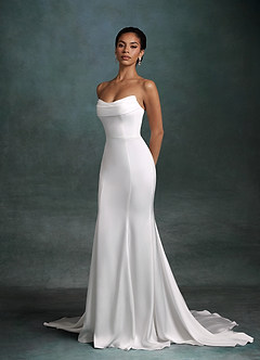 Azazie Tessa Wedding Dresses Diamond White Mermaid Strapless Stretch Satin Dress image12